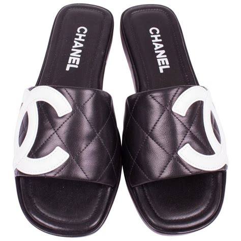 chanel black sandles|Chanel black and white sandals.